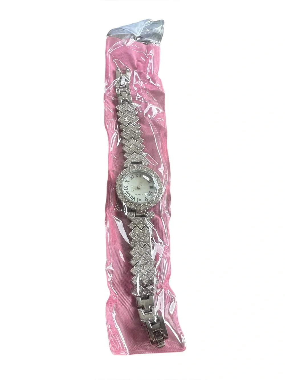 Silver Rhinestone Accented Quartz Watch